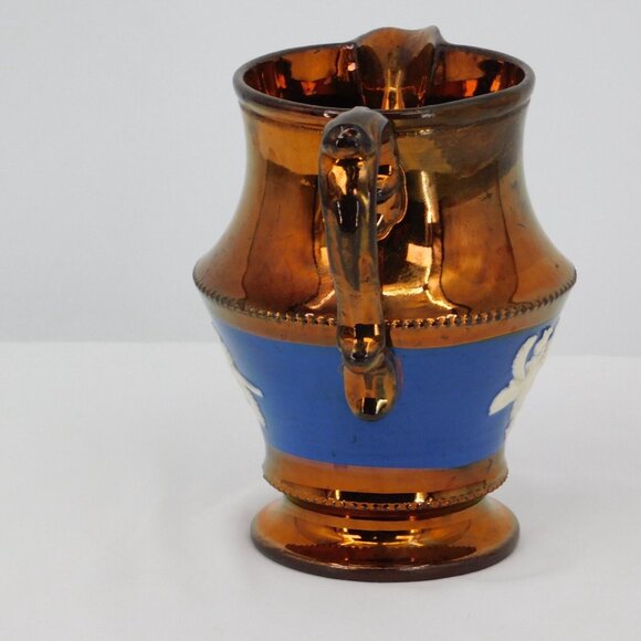 Antique Victorian Staffordshire Pottery Copper Lusterware Jug Embossed Rose FLAW - Picture 2 of 13